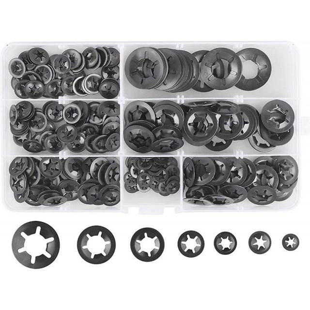 280 Pcs Lock Washers Lock Washers, Steel Lock Washers Quick Lock Washers M3 M4 M5 M6 M8 M10 M12, 7 Sizes, Black