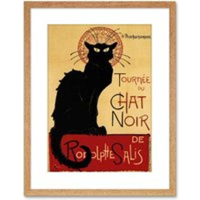 Wall Art Print Black Cat Chat Noir Rodolphe Salis Paris Artwork Framed 9X7 Inch - Tan - W7 inch x H9 inch