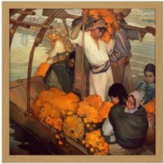 Wall Art Print Saturnino Herran The Offering Square Framed Picture 16X16 Inch - Tan - W16 inch x H16 inch