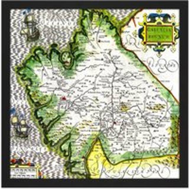 Wall Art Print Map Antique Mercator 16th Century Galicia Old Replica Square Framed Picture 16X16 Inch - Black - W16 inch x H16 inch