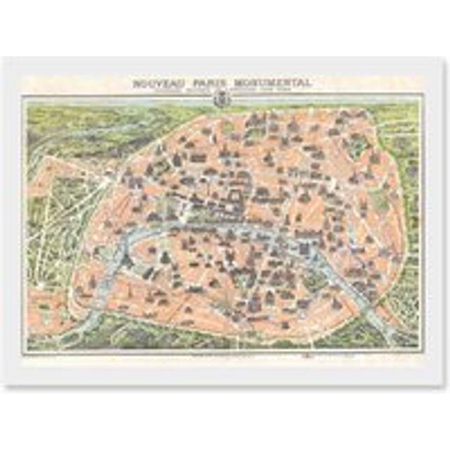 Antique Garnier Paris Tourist City Map Plan A4 Artwork Framed Wall Art Print - White - One Size