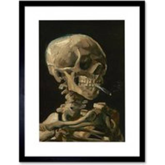Old Master Painting Van Gogh 1886 Head of a Skeleton with a Burning Cigarette Gothic Skull Print Framed Wall Art Print Picture 12X16 inch - Black - On - One Size