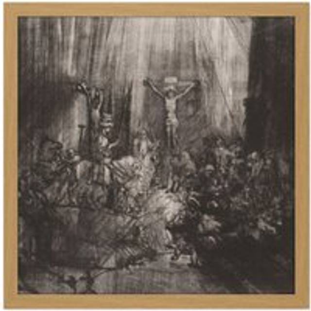 Wall Art Print Rembrandt The Three Crosses Square Framed Picture 16X16 Inch - Tan - W16 inch x H16 inch