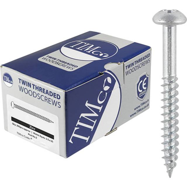TIMco Twin Thread Zinc Round Head Pozi Woodscrew 4 x 5/8 Qty 200