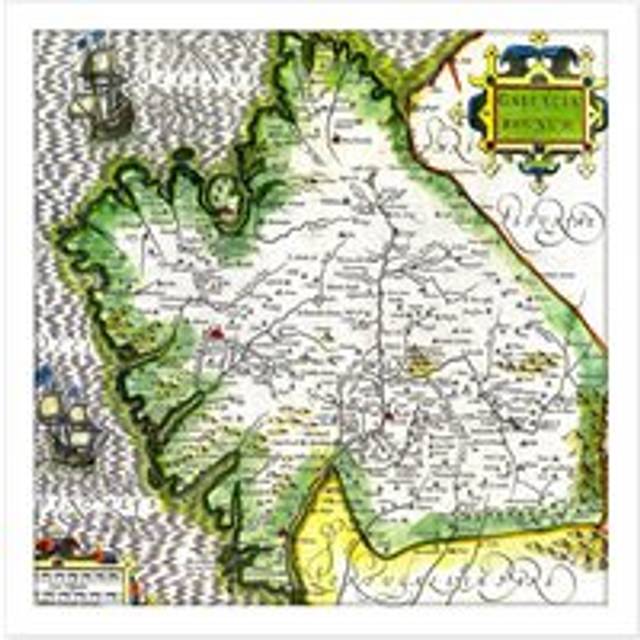 Wall Art Print Map Antique Mercator 16th Century Galicia Old Replica Square Framed Picture 16X16 Inch - White - W16 inch x H16 inch