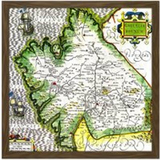 Wall Art Print Map Antique Mercator 16th Century Galicia Old Replica Square Framed Picture 16X16 Inch - Brown - W16 inch x H16 inch