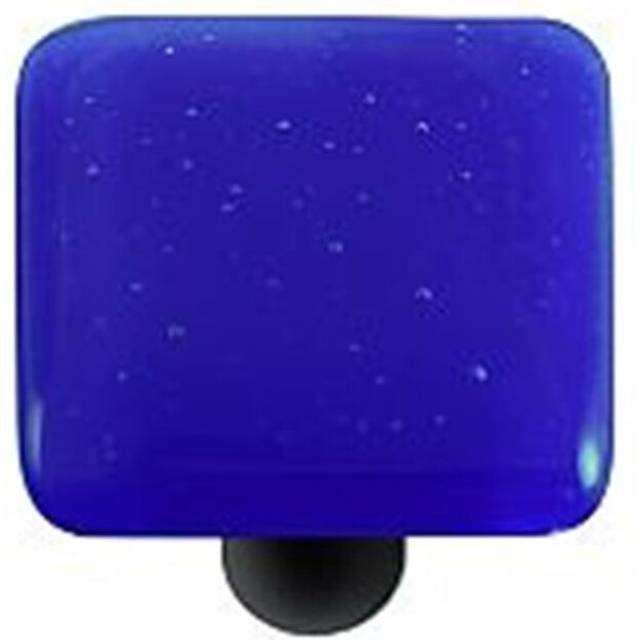 Deep Cobalt Blue Square Glass Cabinet Knob - Black Post