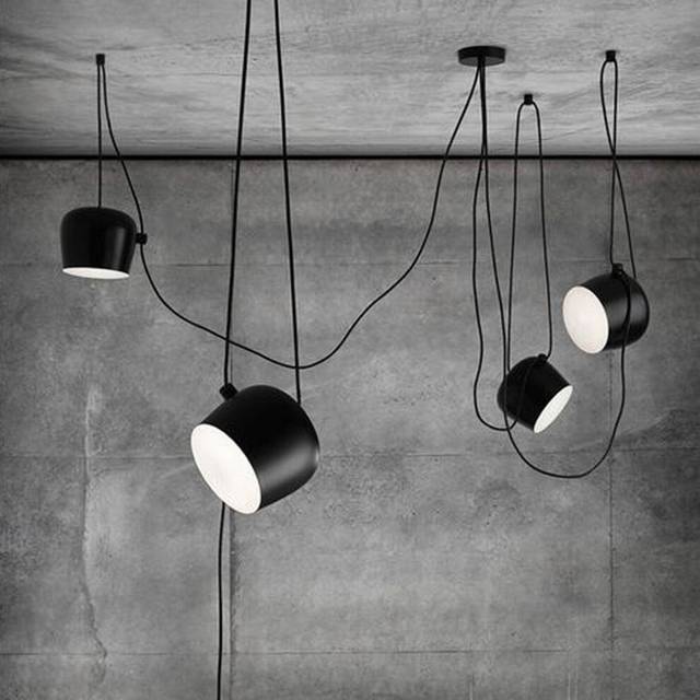 Modern Industrial Iron Spider Drum Pendant Lights Black Suspension