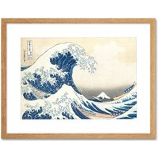 The Great Wave off Kanagawa Japan Mount Fuji Sea Storm Hokusai Ukiyo-e Print Framed Wall Art Print Picture 12X16 inch - Tan - One Size