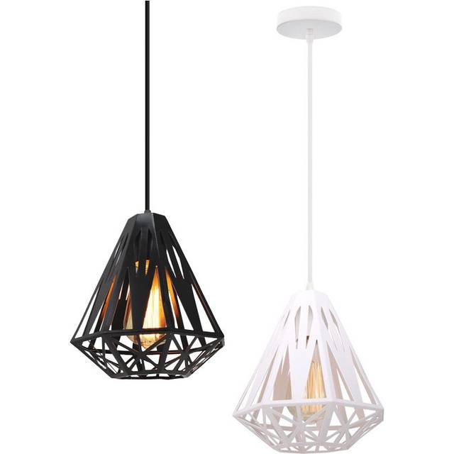 (White) Vintage Pendant Light Creative Diamond Shaped Iron Chandelier Ceiling Hanglamp