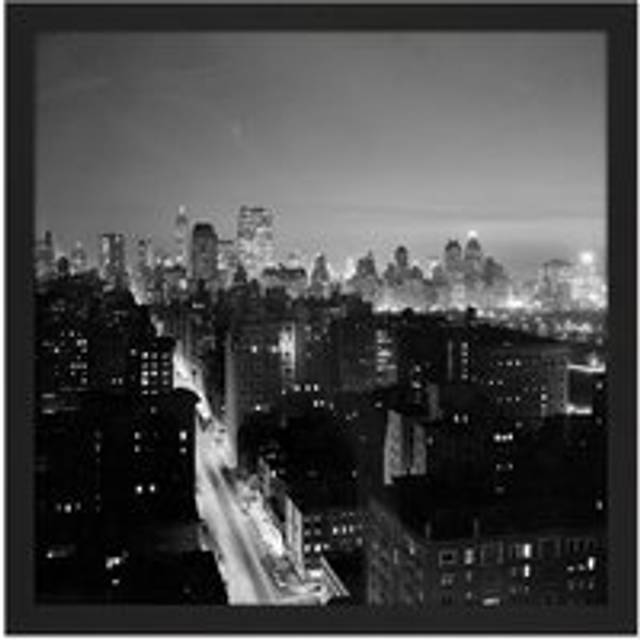 Wall Art Print Gottscho New York Madison Avenue Night 1937 Photo Square Framed Picture 16X16 Inch - Black - W16 inch x H16 inch