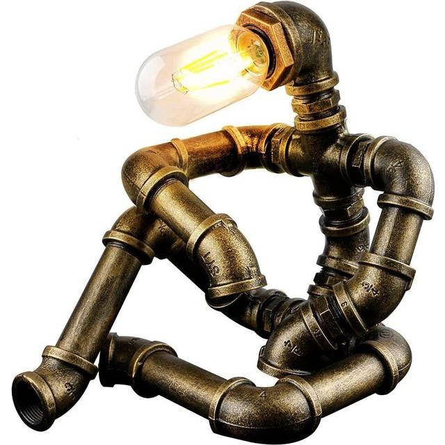 Steampunk Table Lamps Retro Industrial Robot Desk Lamps Bronze Water Pipe Light