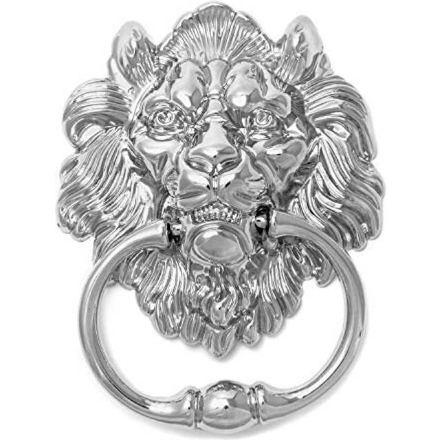 QWORK Lion Head Knocker with Screws, Large Silver Lion for Front Doors & Main Porches Accessories