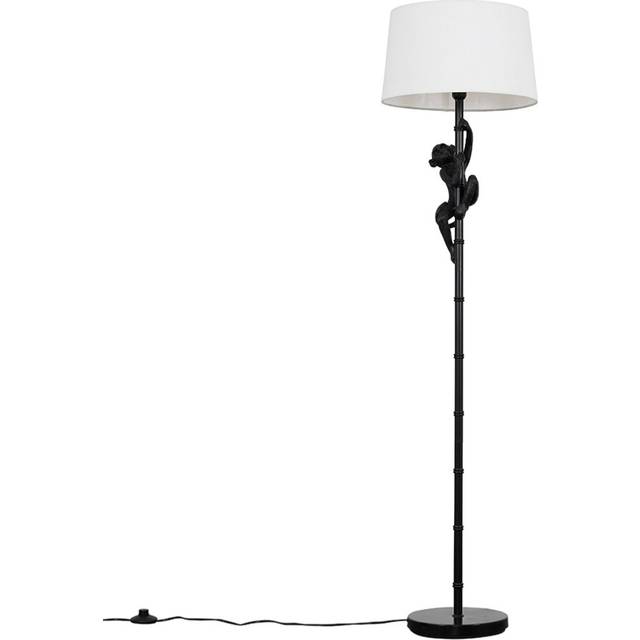 Modern Black Hanging Monkey Floor Lamp with a White Tapered Shade - Complete with a 6w LED Bulb [3000K Warm White]
