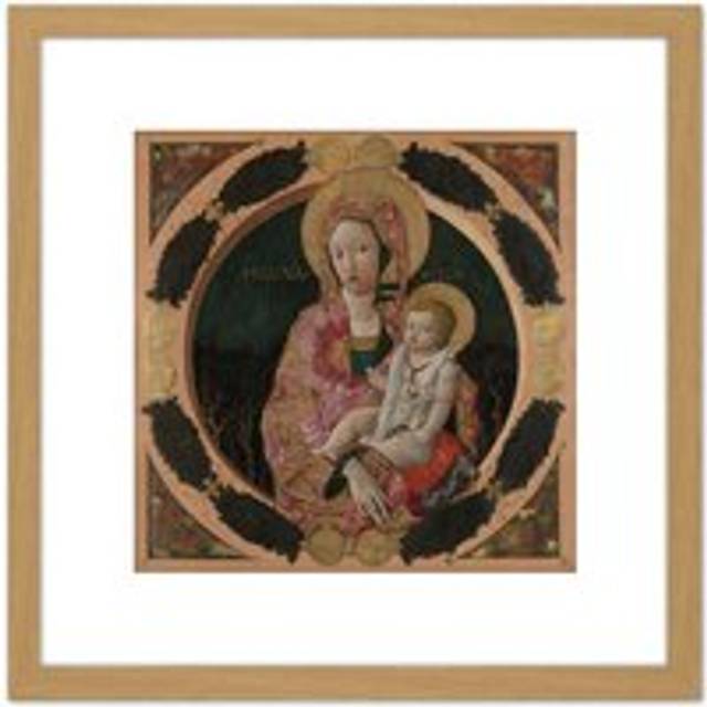 Francesco Squarcione Virgin And Child Painting 8X8 Inch Square Wooden Framed Wall Art Print Picture with Mount - Tan - One Size