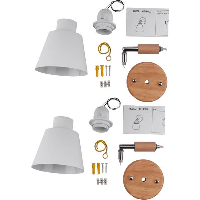 2X Wooden Wall Lights Bedside Wall Lamp Bedroom Wall Light Sconce for Kitchen Modern Wall Lamp Nordic Sconces(White)