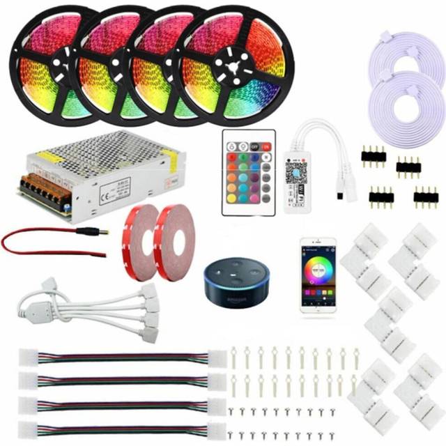 LED Strip Lights WiFi Smart app Controlled Kit 20m 66ft RGB Color Changing SMD 5050 Work with Smartphone Google Alexa 12V 20A Power Supply