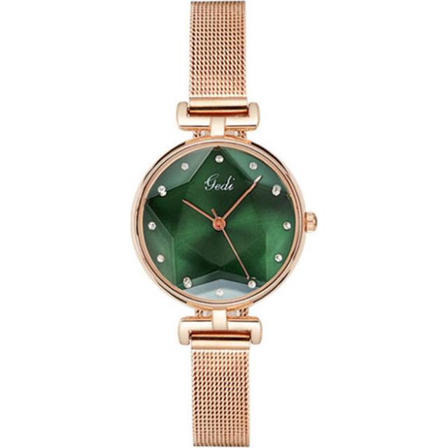 W60 Green Ladies Small Fresh Mesh Strap Watch Fashion Multi-faceted Glass Quartz Watch Girls Decorative Watch Jewelry