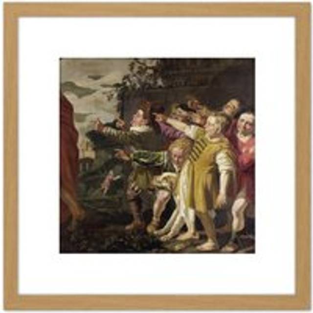 Van Zijl Elisha Mocked By Boys Painting 8X8 Inch Square Wooden Framed Wall Art Print Picture with Mount - Tan - One Size