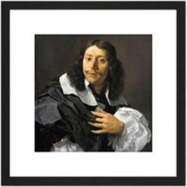 Rembrandt Van Rijn Selfportrait Life Drawing 8X8 Inch Square Wooden Framed Wall Art Print Picture with Mount - Black - One Size