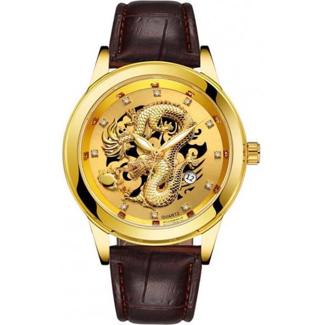 Men High-end Retro Quartz Watches Chic Dragon Phoenix Pattern Metal Strap Business Style Luminous Watch - Multicoloured