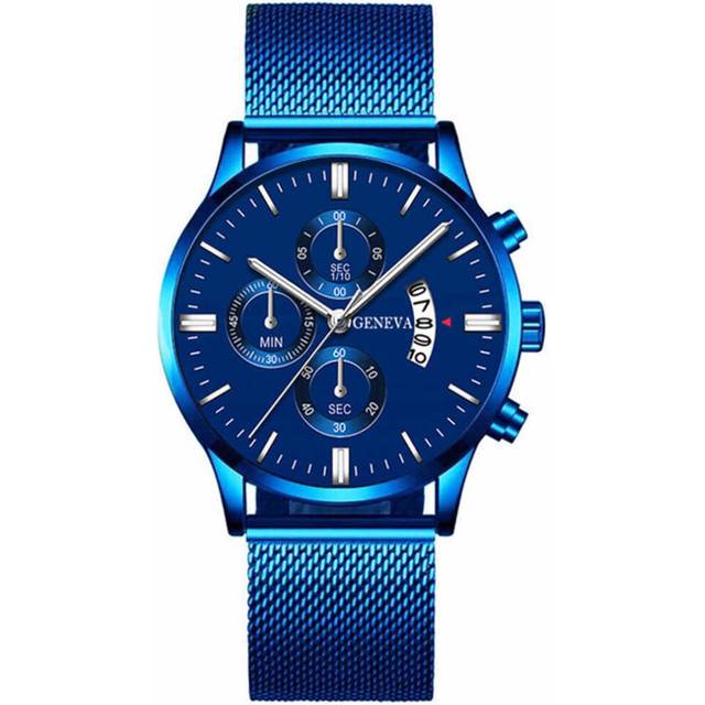 Classic blue Stainless Steel Mesh Belt Men Watch Fine Strap Quartz Watch