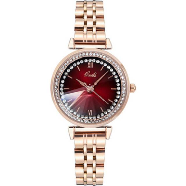 W70 Red Ladies Round Steel Band Watch Fashion Shiny Watch Casual Quartz Waterproof Watch Girls Decoration Watch Jewelry