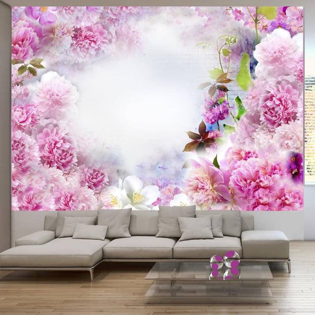 Fototapet - Scent of Carnations - Abstract Floral Motif with Inscriptions and Clouds - Självhäftande 196x140