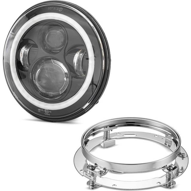 LED Scheinwerfer 7" Zoll mit Halterung passend für Harley Davidson Street Glide 96-13 Craftride schwarz-chrom
