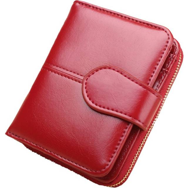 Wallet Short Wallet PU Women's Purse Zipper&Button Purse Red Small Wallet Coin Pocket