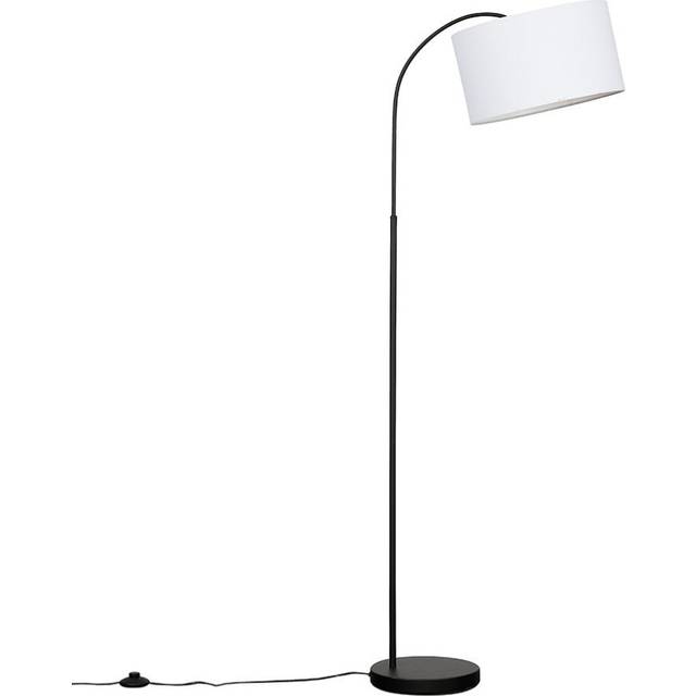Designer Style Black Curved Stem Floor Lamp With White Cylinder Shade - Includes 6w LED GLS Bulb 3000K Warm White