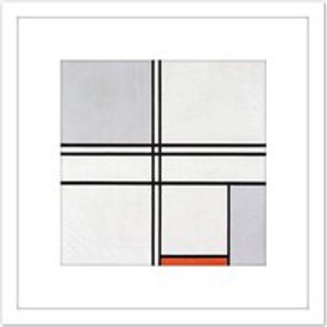 Mondrian Composition No 1 Gray-red Abstract Painting 8X8 Inch Square Wooden Framed Wall Art Print Picture with Mount - White - One Size