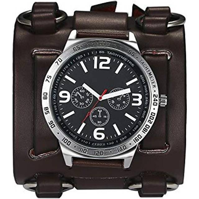 Avaner Mens Retro Steampunk Hip-hop Gothic Brown 74mm Wide Leather Cuff Bracelet Sport Watch Women Big Dial Analog Quartz Wrist Watch (Brown-2)