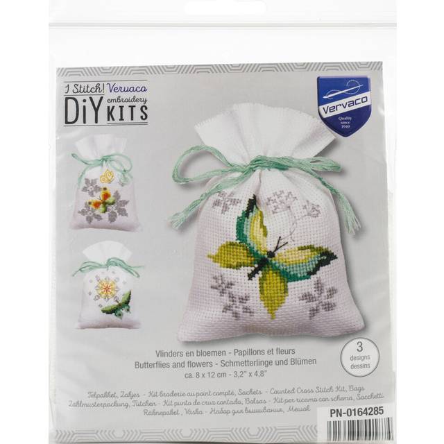 Vervaco counted cross stitch kit: pot-pourri bag: butterflies (set of 3)