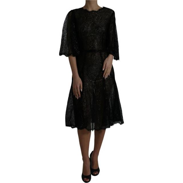 Dolce & Gabbana Black Floral Lace Sheer A-line Midi Dress - IT48 | XL