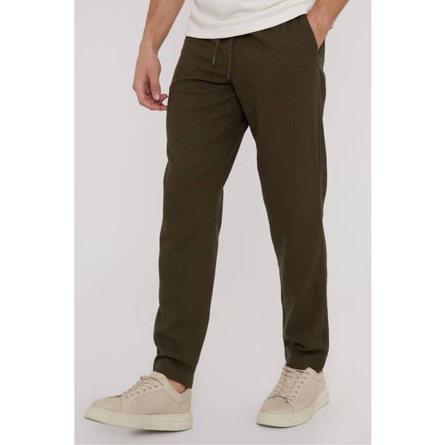 'Fellow' Linen Blend Drawcord Trousers - Green - XXL