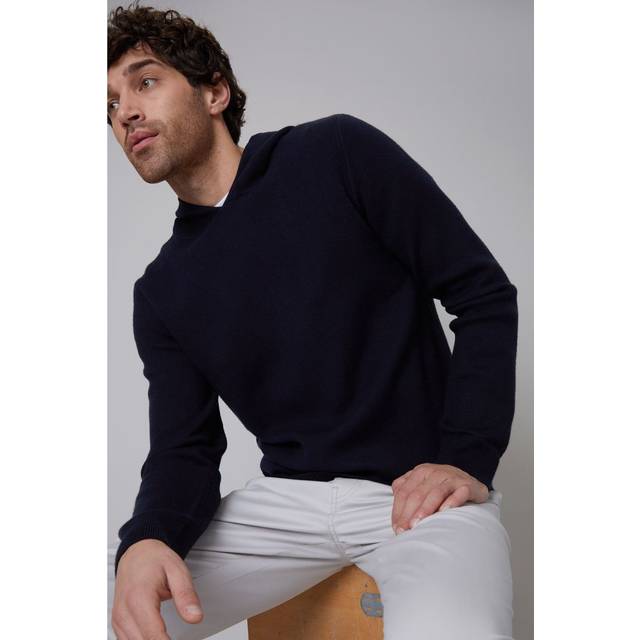 'Ohio' Luxe Knitted Pullover Hoodie - Navy - XL