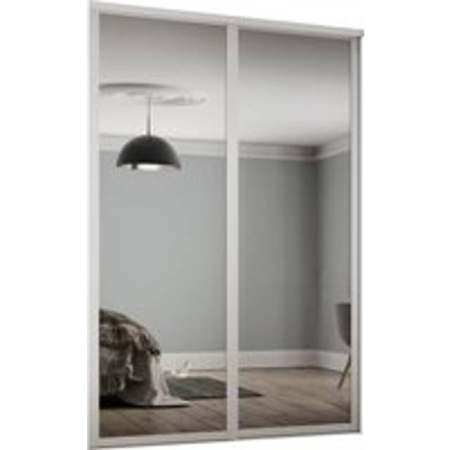 Spacepro Shaker White 2 Mirror Sliding Wardrobe Door (h) 2220Mm X (w) 914Mm, Set Of 2, White