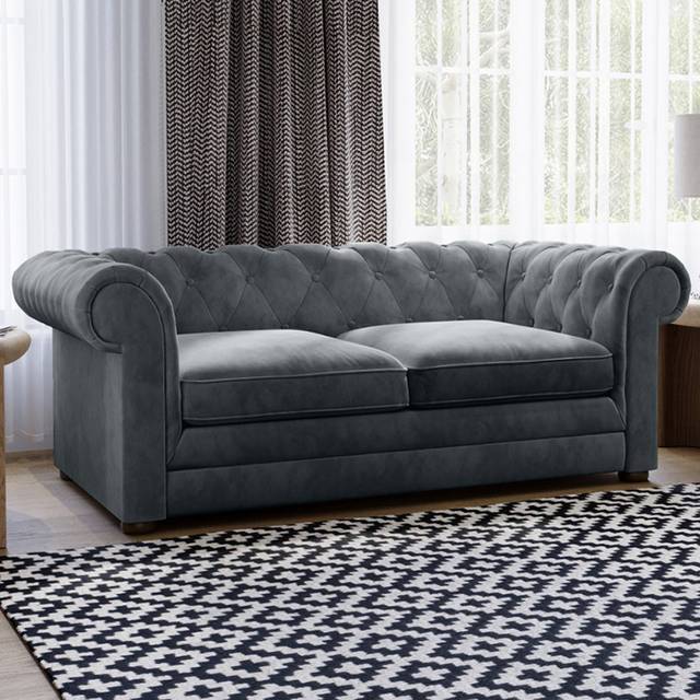 Flair Ralph 3 Seater Chesterfield Sofa Bed Silver Velvet