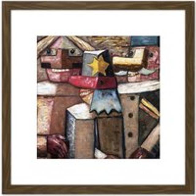 Makowski Railwaymen Naive Cubist Painting 8X8 Inch Square Wooden Framed Wall Art Print Picture with Mount - Brown - One Size