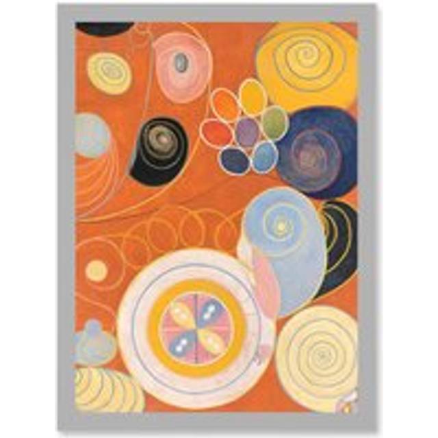 Modern Hilma Af Klint Abstract Painting A4 Artwork Framed Wall Art Print - Grey - One Size