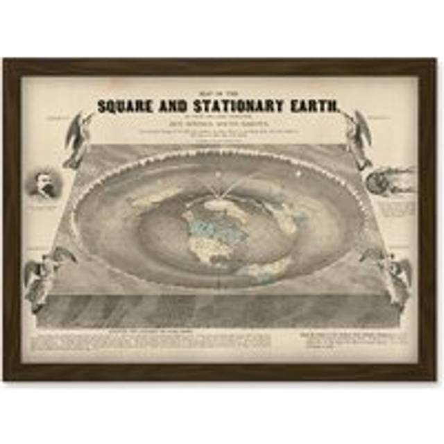 Orlando Ferguson Vintage Map of the Square and Stationary Earth Flat Earth Artwork Framed Wall Art Print A4 - Brown - One Size