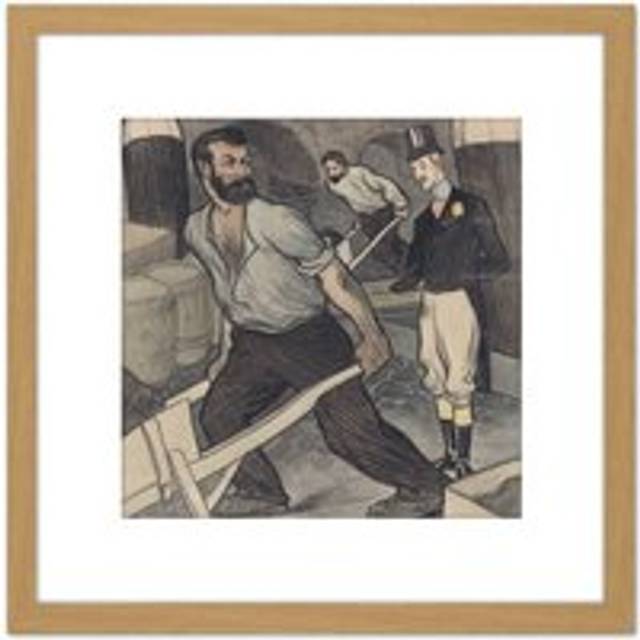 Jan De Waardt Labor Man Working Class Drawing 8X8 Inch Square Wooden Framed Wall Art Print Picture with Mount - Tan - One Size