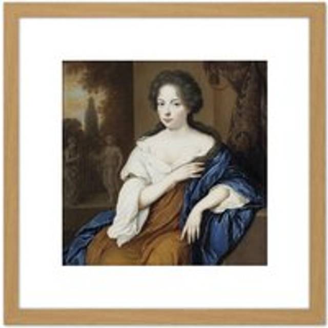 Van Haensbergen Portrait Of A Woman Painting 8X8 Inch Square Wooden Framed Wall Art Print Picture with Mount - Tan - One Size