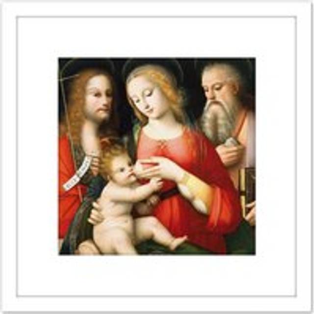 Piccinelli Brescianino Madonna Child John Baptist Painting 8X8 Inch Square Wooden Framed Wall Art Print Picture with Mount - White - One Size