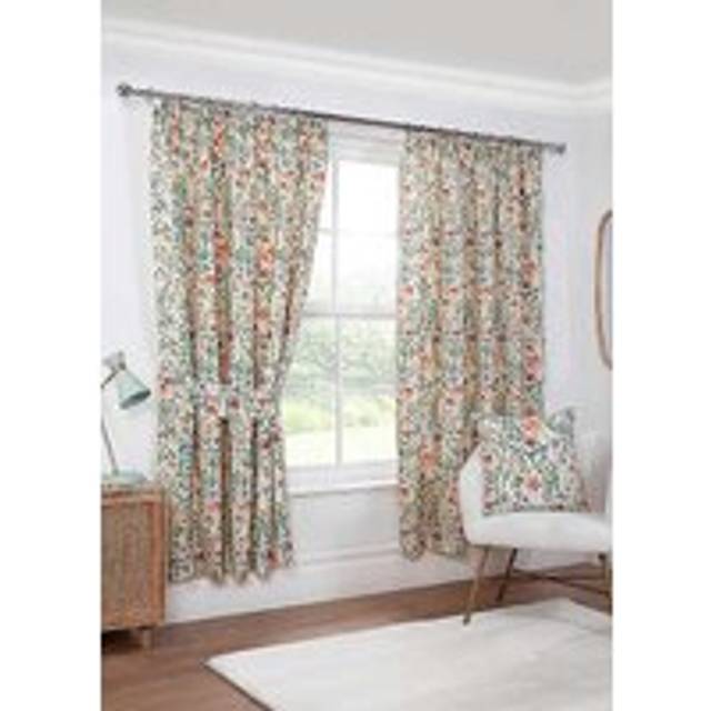 Sundour Amaryllis Ready Made Curtains Multi - Cream/Green/Orange