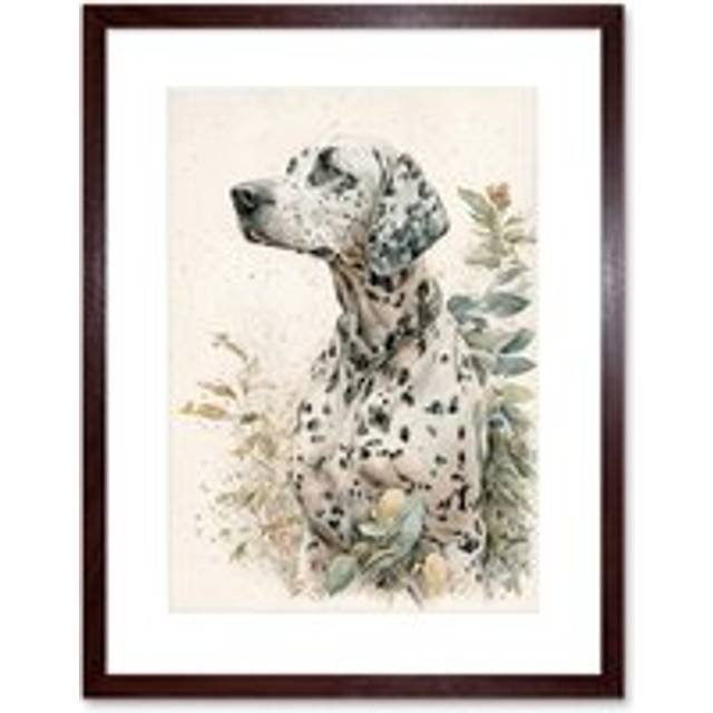 Wall Art Print Dalmatian Dog in Field Soft Watercolour Pencil Portrait Artwork Framed 9X7 Inch - Brown - W7 inch x H9 inch