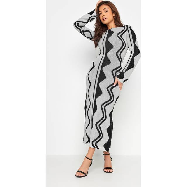 Pixiegirl Grey Abstract Knitted Maxi Dress 10 Pixiegirl | Petite Women's Maxi Dresses