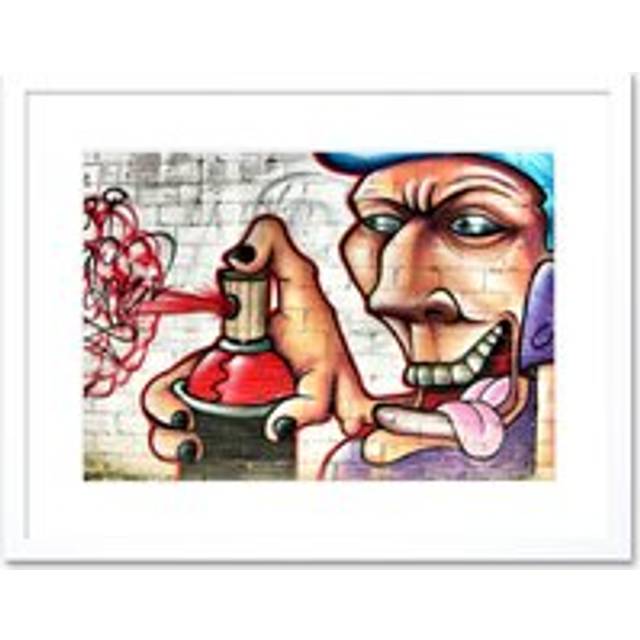 Wall Art Print Graffiti Tagger Spray Can Framed - White - W7 inch x H9 inch