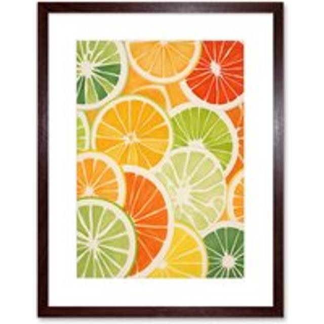 Wall Art Print Slices of Limes Oranges and Grapefruit Bright Watercolour Painting Kitchen Artwork Framed 9X7 Inch - Brown - W7 inch x H9 inch
